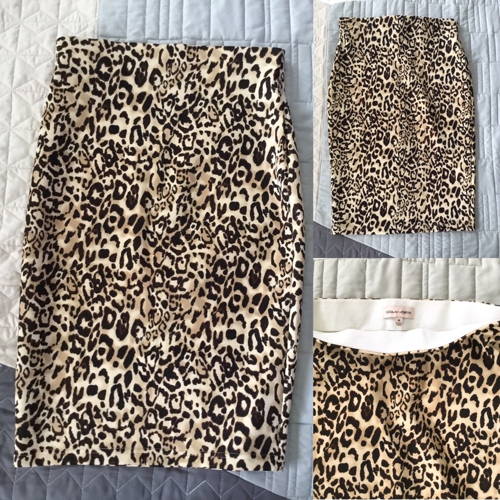 Sequin Hearts Leopard Print Pencil Skirt